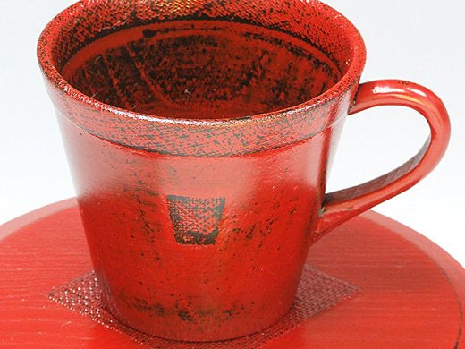 山中塗 木製 渕布コーヒー椀皿(根来塗り)