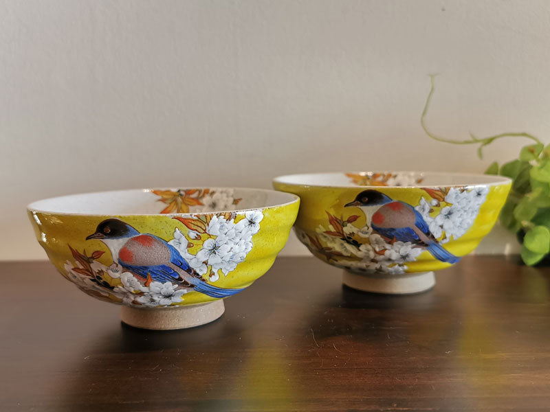 九谷焼 組飯碗 山桜に鳥