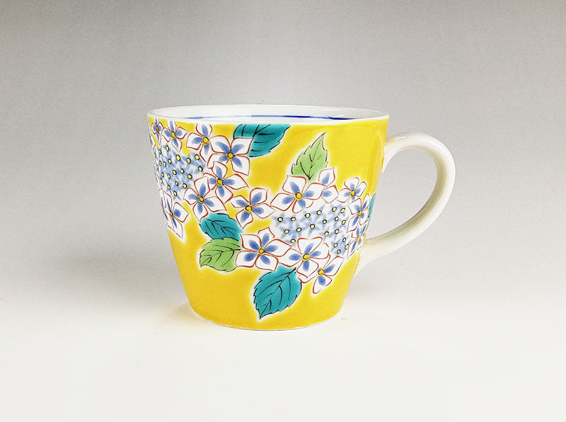 九谷焼 色絵マグカップ 四季の花 紫陽花