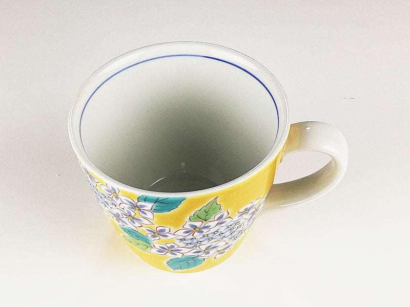 九谷焼 色絵マグカップ 四季の花 紫陽花