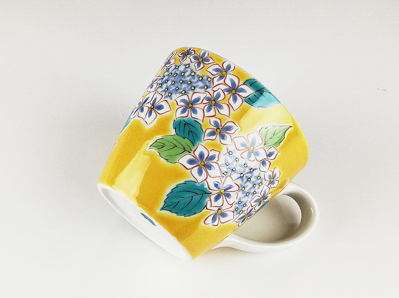 九谷焼 色絵マグカップ 四季の花 紫陽花