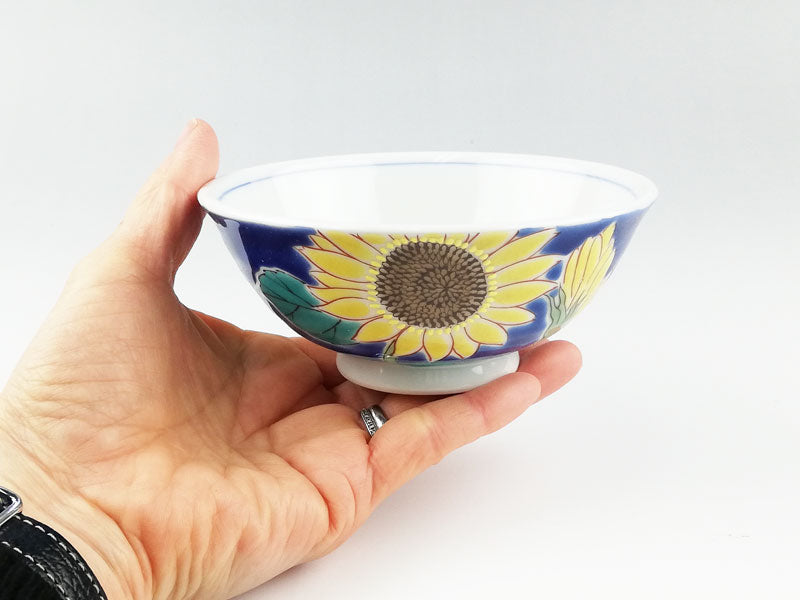 九谷焼 色絵飯碗 四季の花(ひまわり)