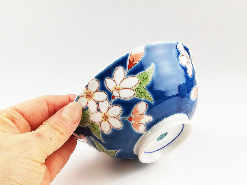 九谷焼 色絵飯碗 四季の花(桜)