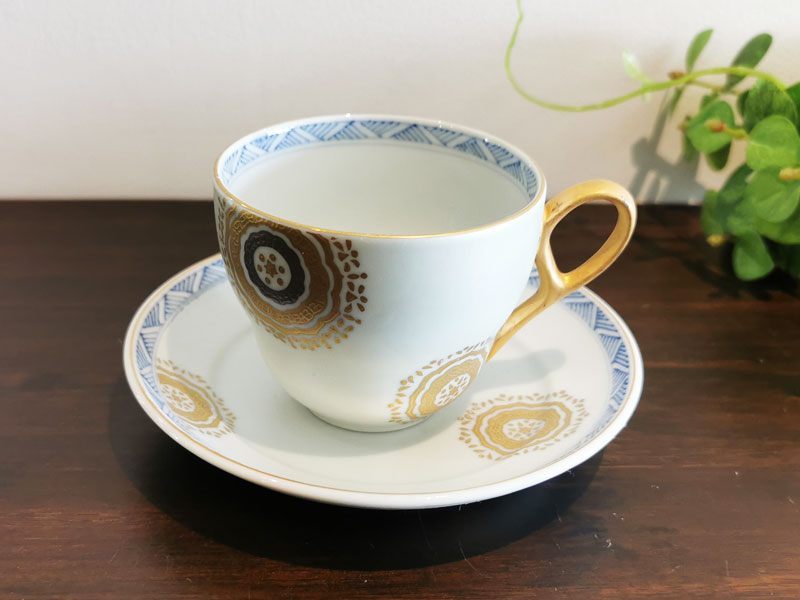 九谷焼 コーヒー碗皿 シルバー丸紋