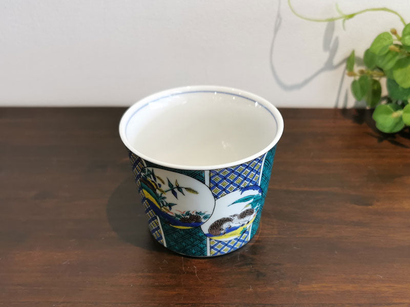 九谷焼 猪口古九谷色絵鶉草花図