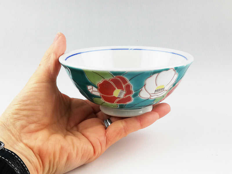 九谷焼 色絵飯碗 四季の花(椿)