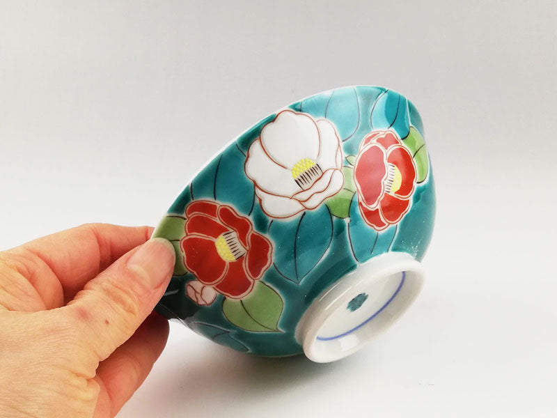 九谷焼 色絵飯碗 四季の花(椿)
