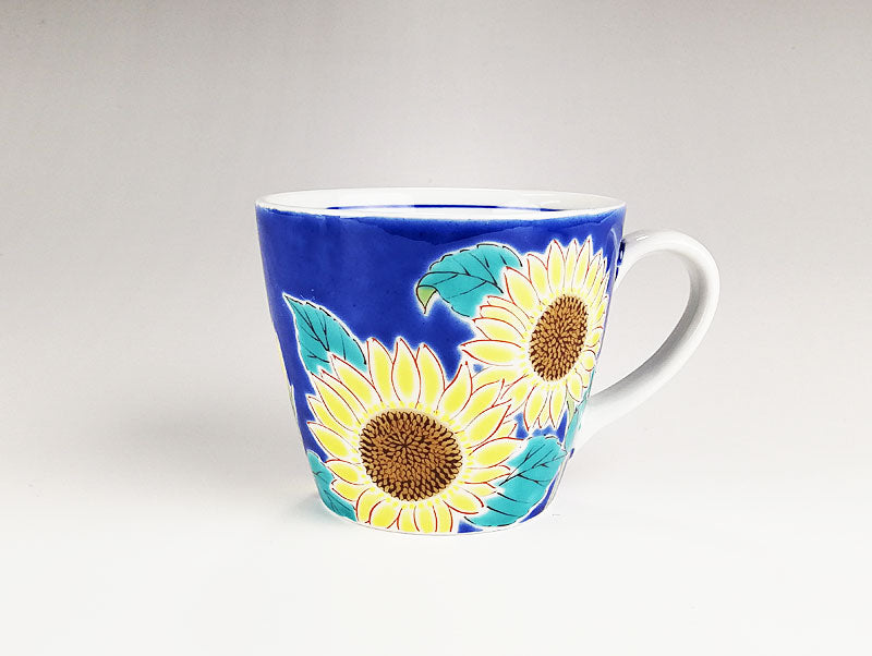 九谷焼 色絵マグカップ 四季の花 ひまわり