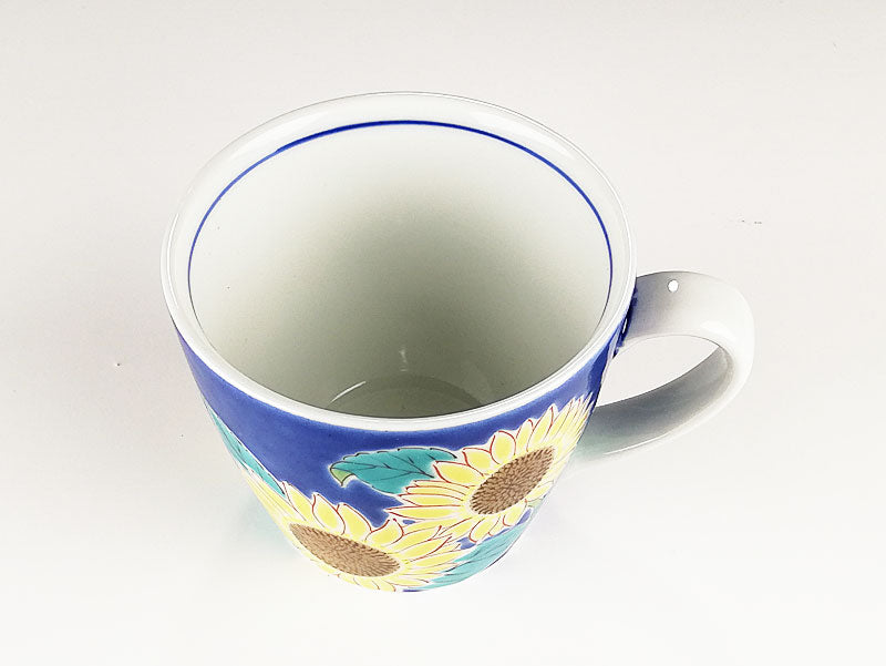 九谷焼 色絵マグカップ 四季の花 ひまわり