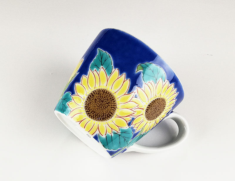九谷焼 色絵マグカップ 四季の花 ひまわり