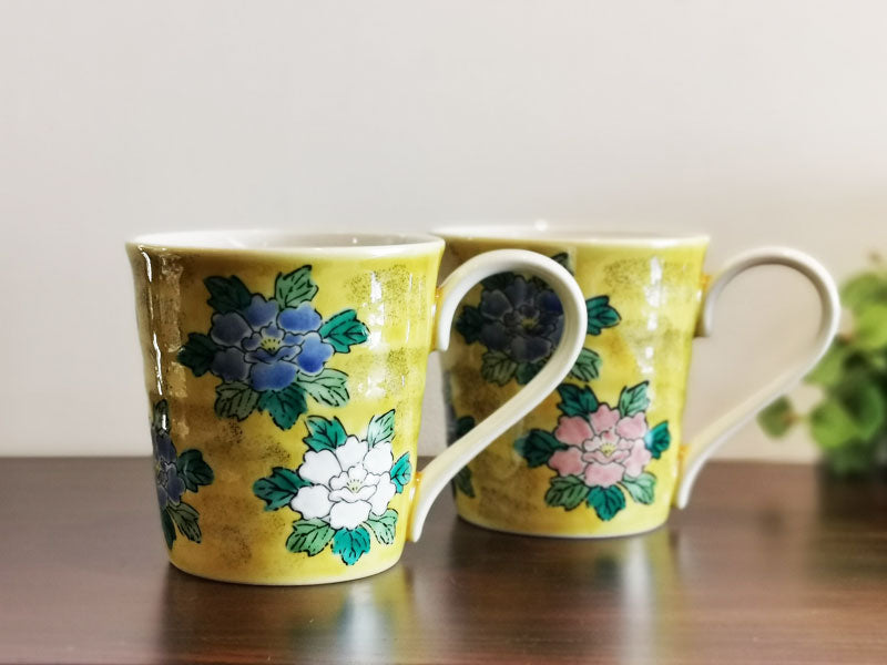九谷焼 ペアマグカップ 吉田屋牡丹