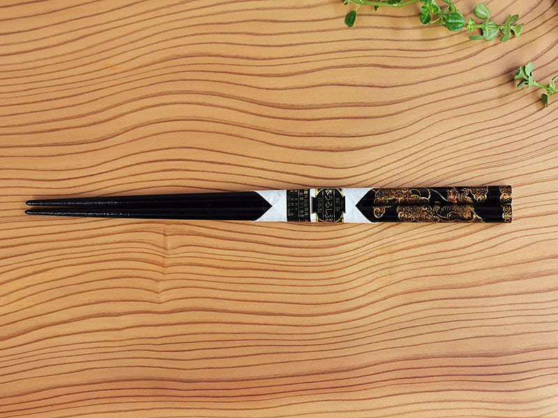 輪島箸 本うるし蒔絵昇龍滑り止め1膳入(黒)