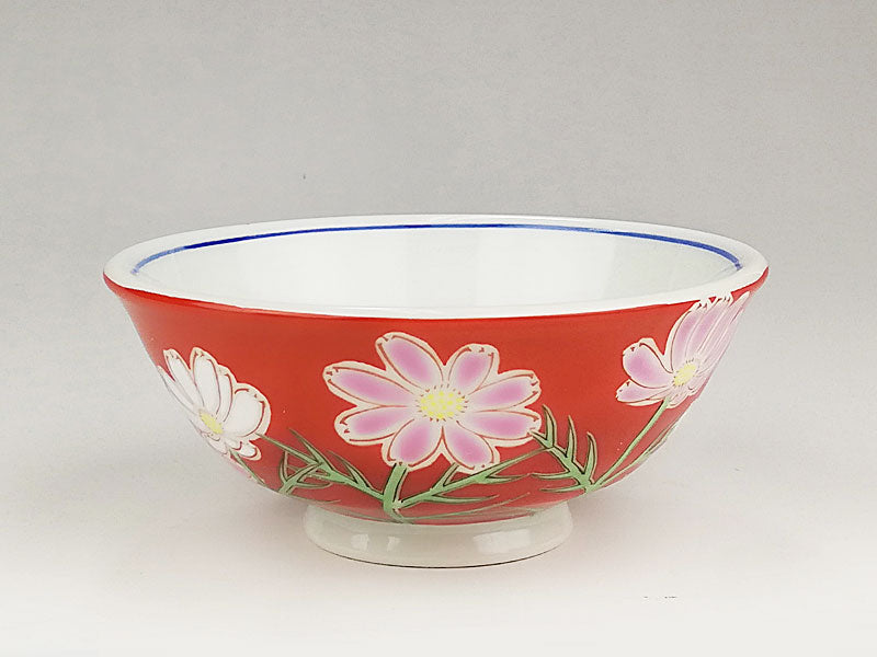 九谷焼 色絵飯碗 四季の花(コスモス)