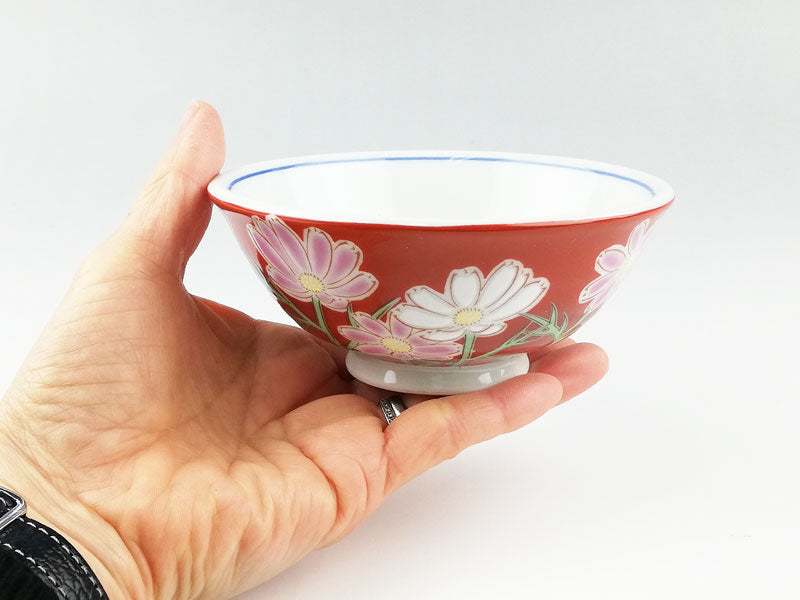 九谷焼 色絵飯碗 四季の花(コスモス)