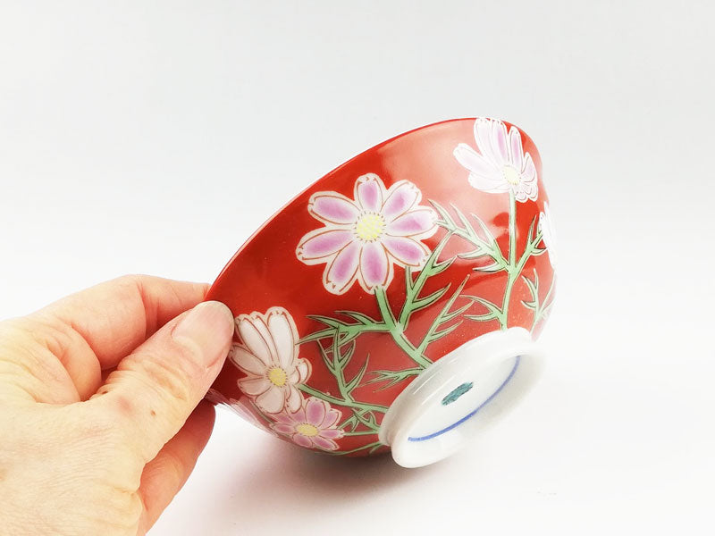 九谷焼 色絵飯碗 四季の花(コスモス)