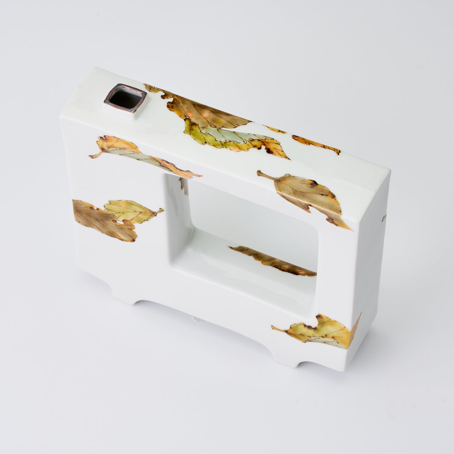 九谷焼【山田義明作】落葉 扁壷(木箱入り)