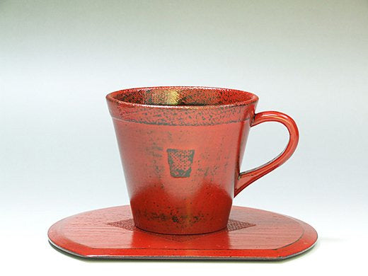 山中塗 木製 渕布コーヒー椀皿(根来塗り)