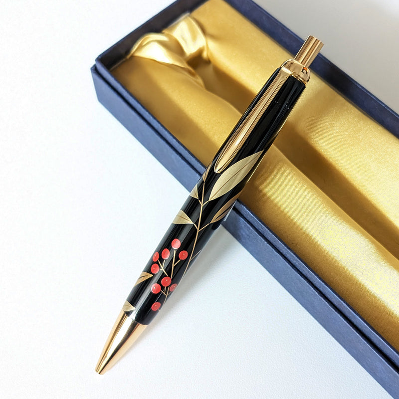 輪島塗 本うるし 珠流筆（ボールペン）南天（黒）