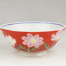 九谷焼 色絵飯碗 四季の花（コスモス）