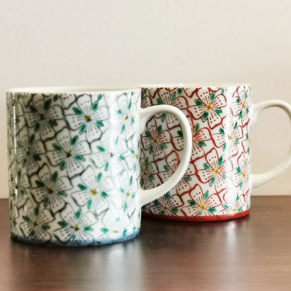 九谷焼 ペアマグカップ 花紋