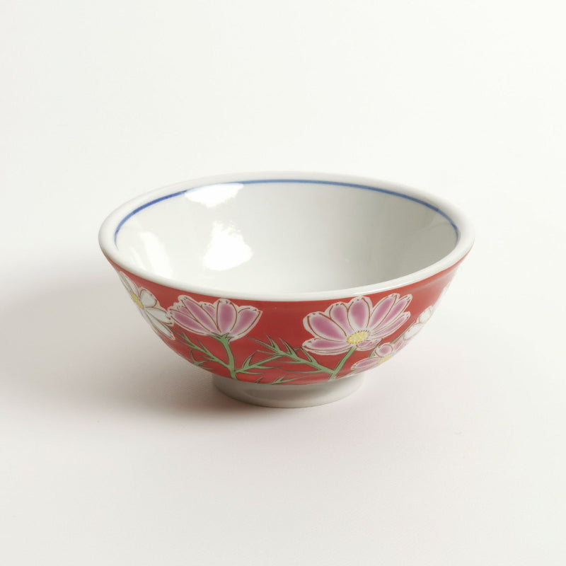 九谷焼 色絵飯碗 四季の花（コスモス）