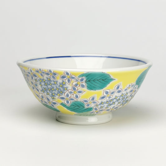 九谷焼 色絵飯碗 四季の花（あじさい）