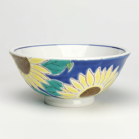 九谷焼 色絵飯碗 四季の花（ひまわり）