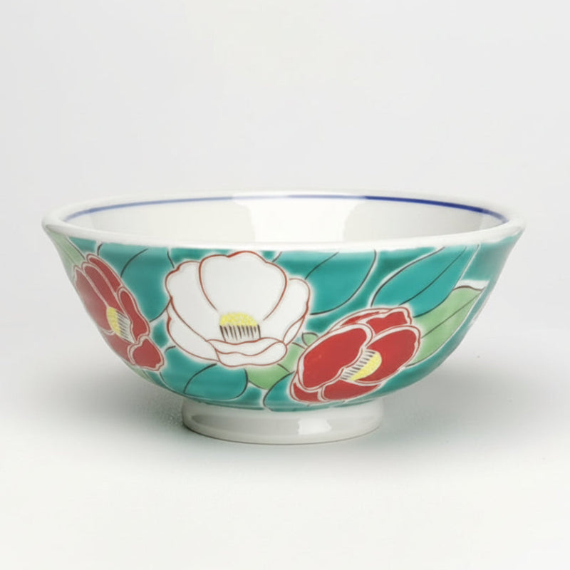 九谷焼 色絵飯碗 四季の花（椿）
