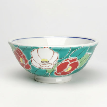 九谷焼 色絵飯碗 四季の花（椿）