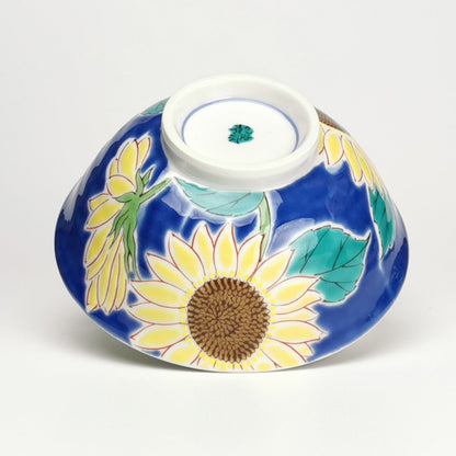 九谷焼 色絵飯碗 四季の花（ひまわり）