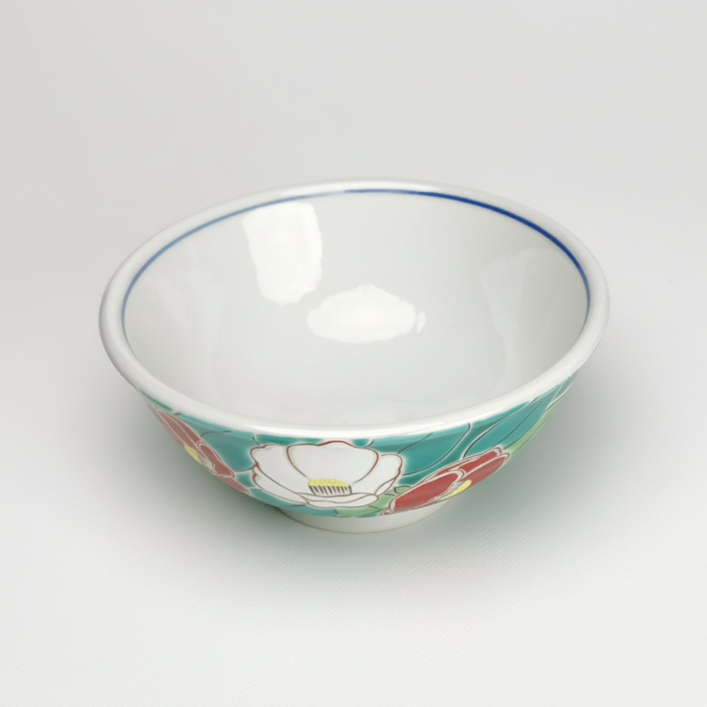九谷焼 色絵飯碗 四季の花（椿）