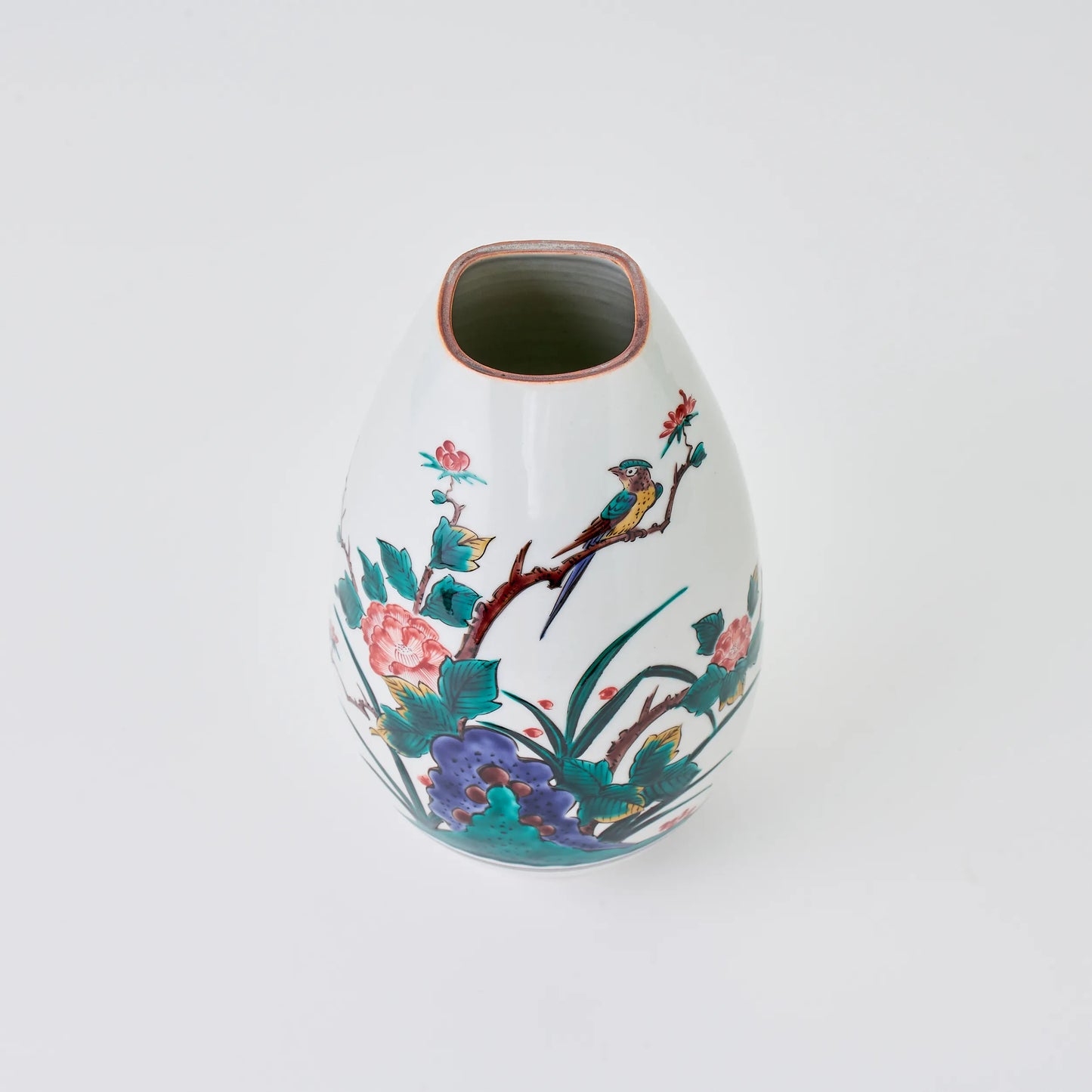 九谷焼【三ツ井為吉作】色絵花鳥花生