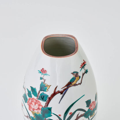 九谷焼【三ツ井為吉作】色絵花鳥花生