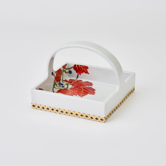 九谷焼【武腰一憲作】色絵つた手付鉢