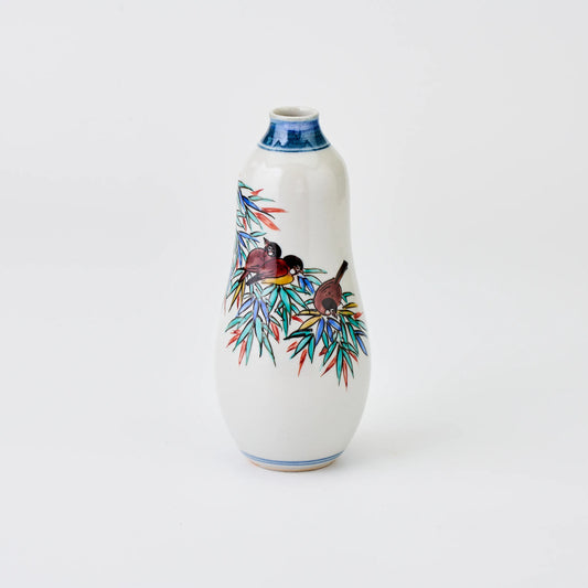 九谷焼【浅蔵五十吉作】瓢型竹に雀古九谷徳利一対