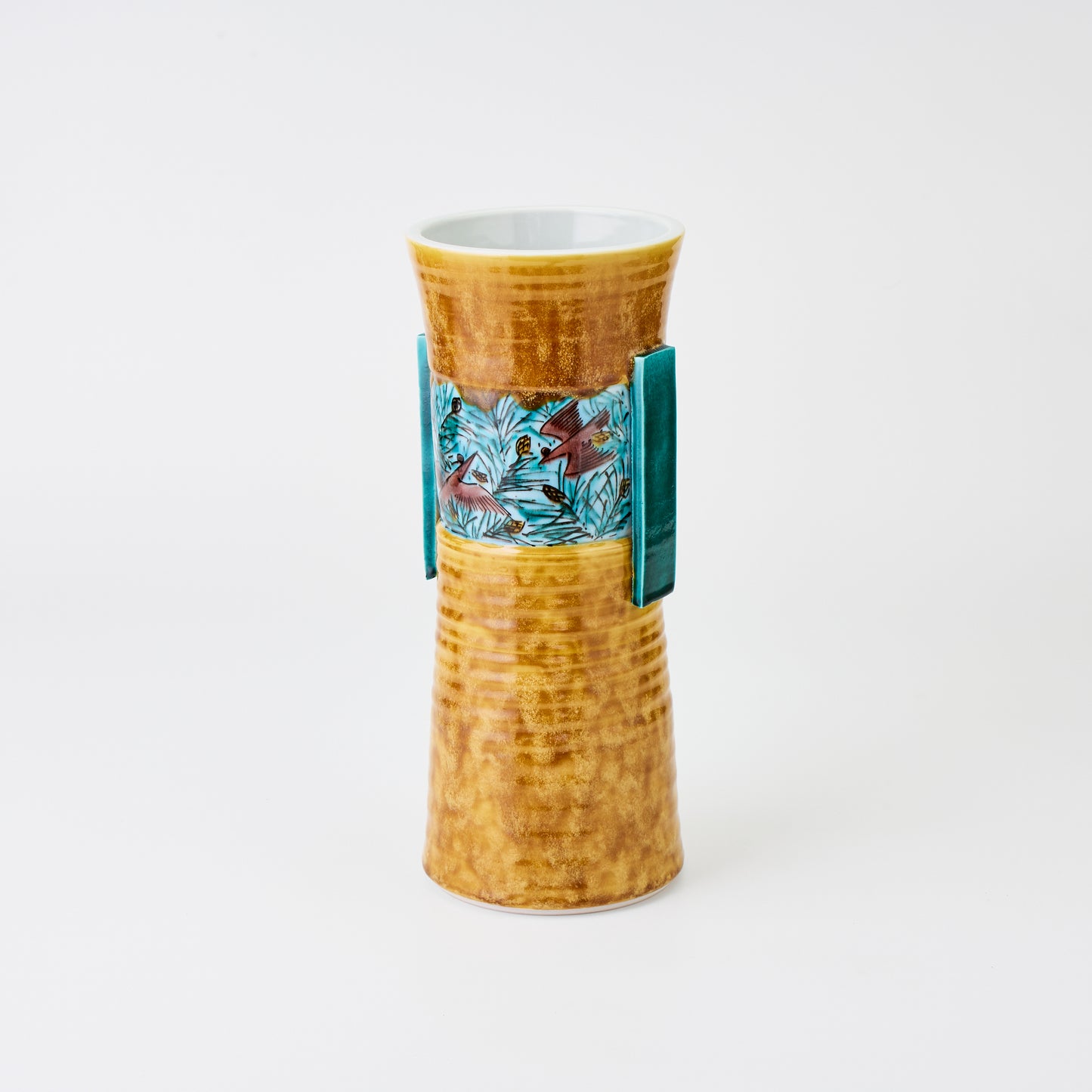 九谷焼【浅蔵五十吉作】松林に遊ぶ耳付花入