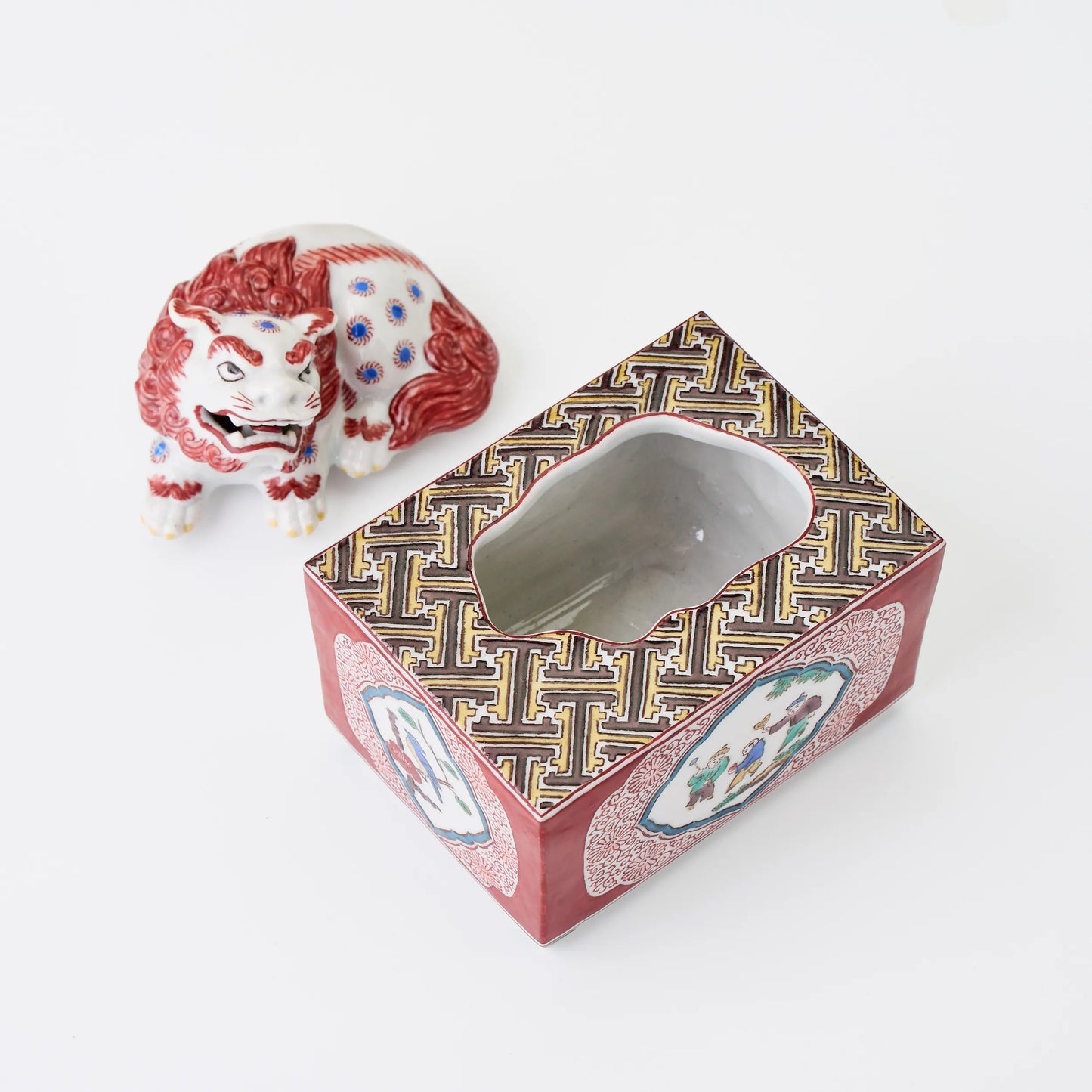 九谷焼【徳田八十吉作】獅子蓋角香炉