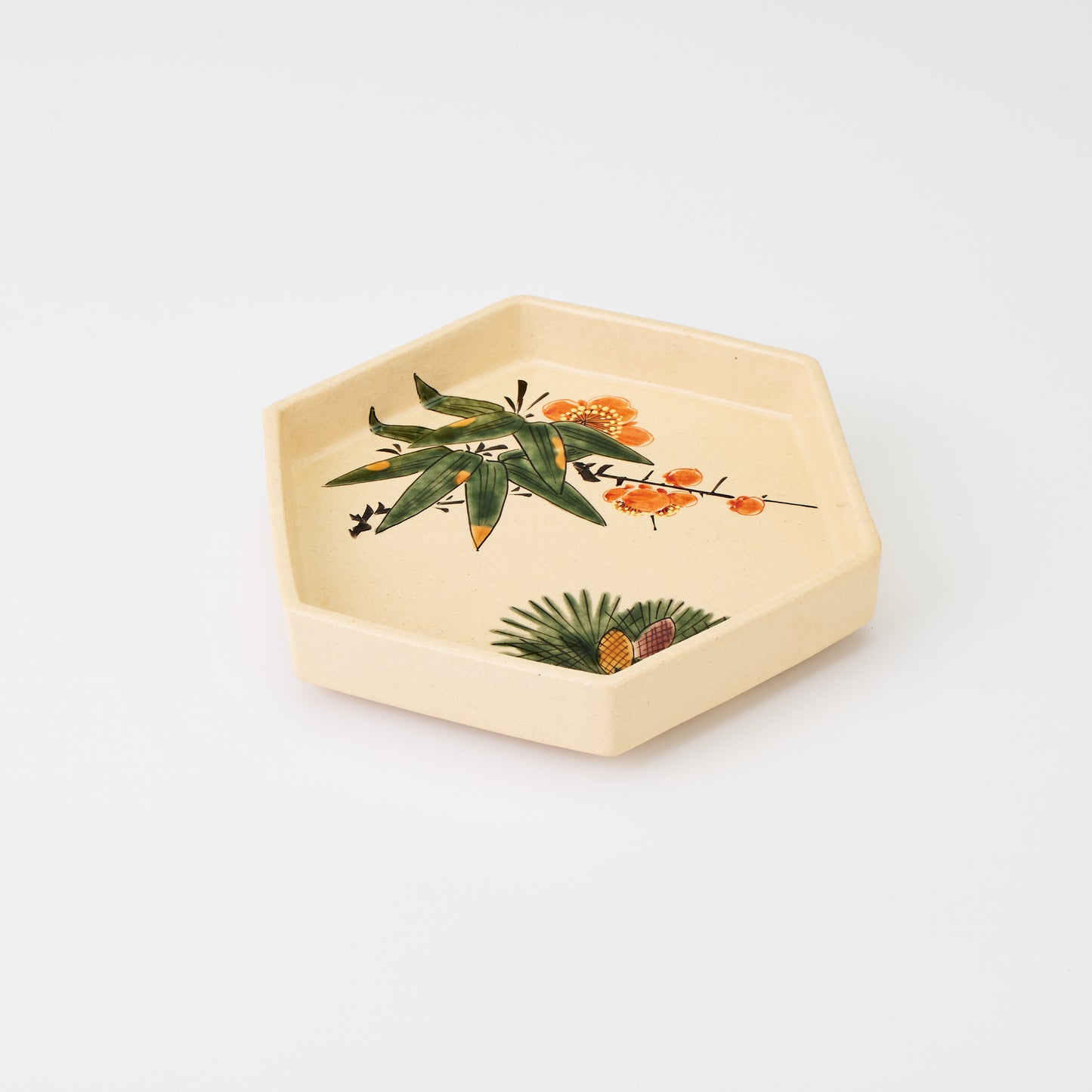 九谷焼【福田良則作】松竹梅六角皿