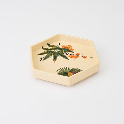 九谷焼【福田良則作】松竹梅六角皿