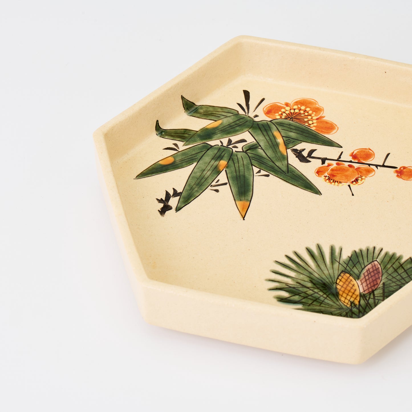 九谷焼【福田良則作】松竹梅六角皿