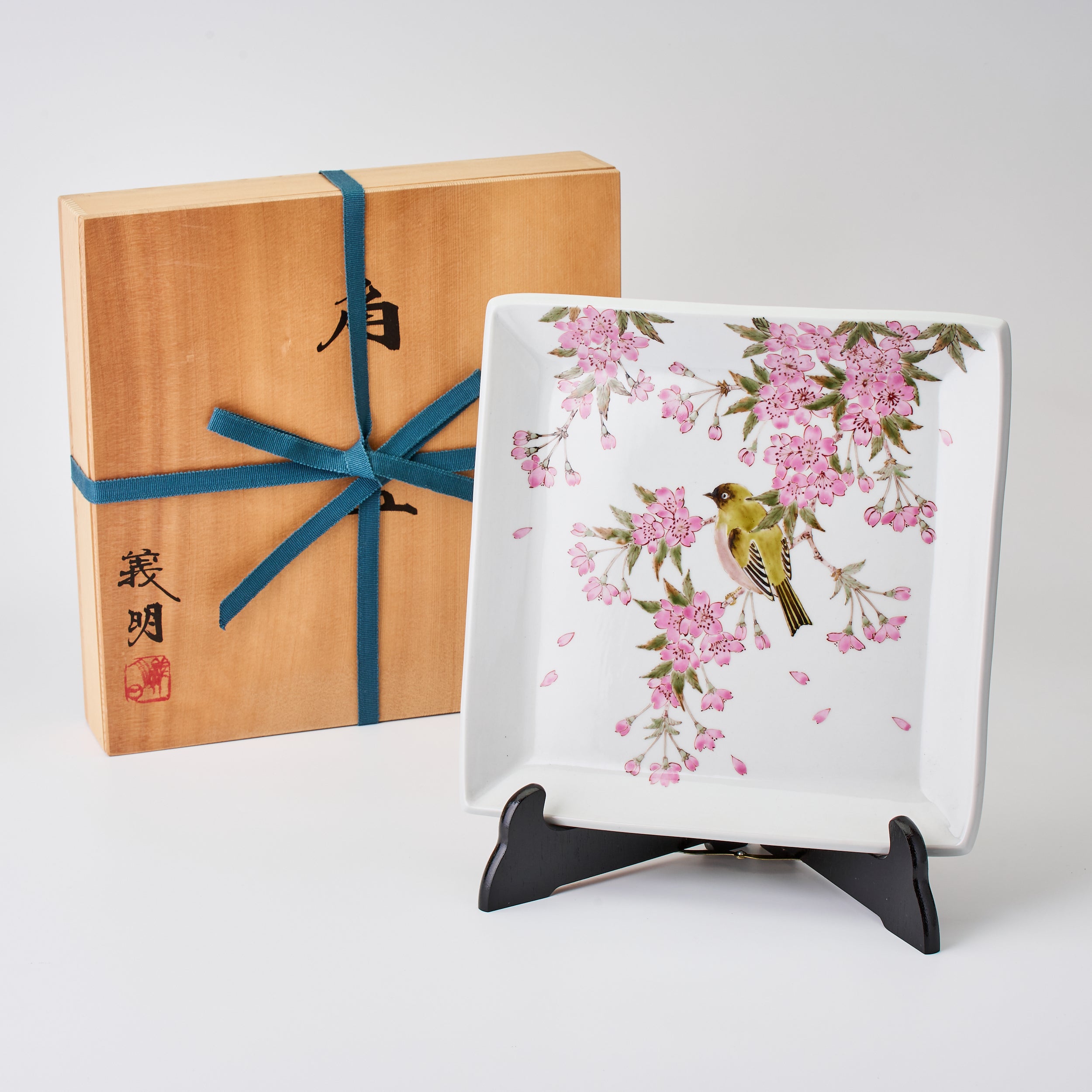 【 山田義明 】角皿 絵皿 飾り皿 飾皿 お皿 6号角皿 花鳥絵変わり 絵違い5枚セット / 山田義明