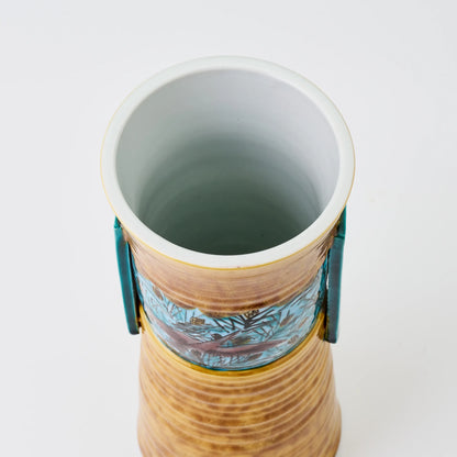 九谷焼【浅蔵五十吉作】松林に遊ぶ耳付花入